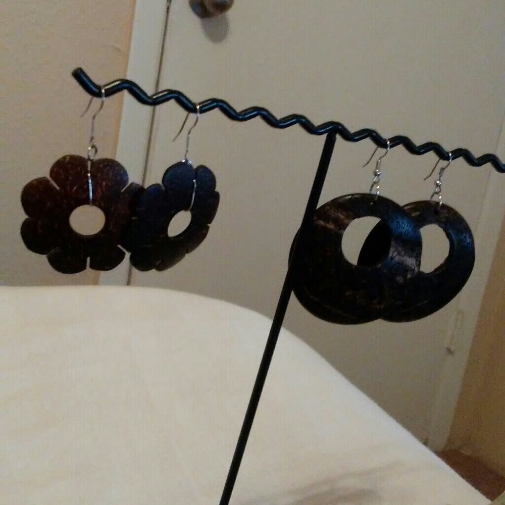 Two pairs of wooden earrings